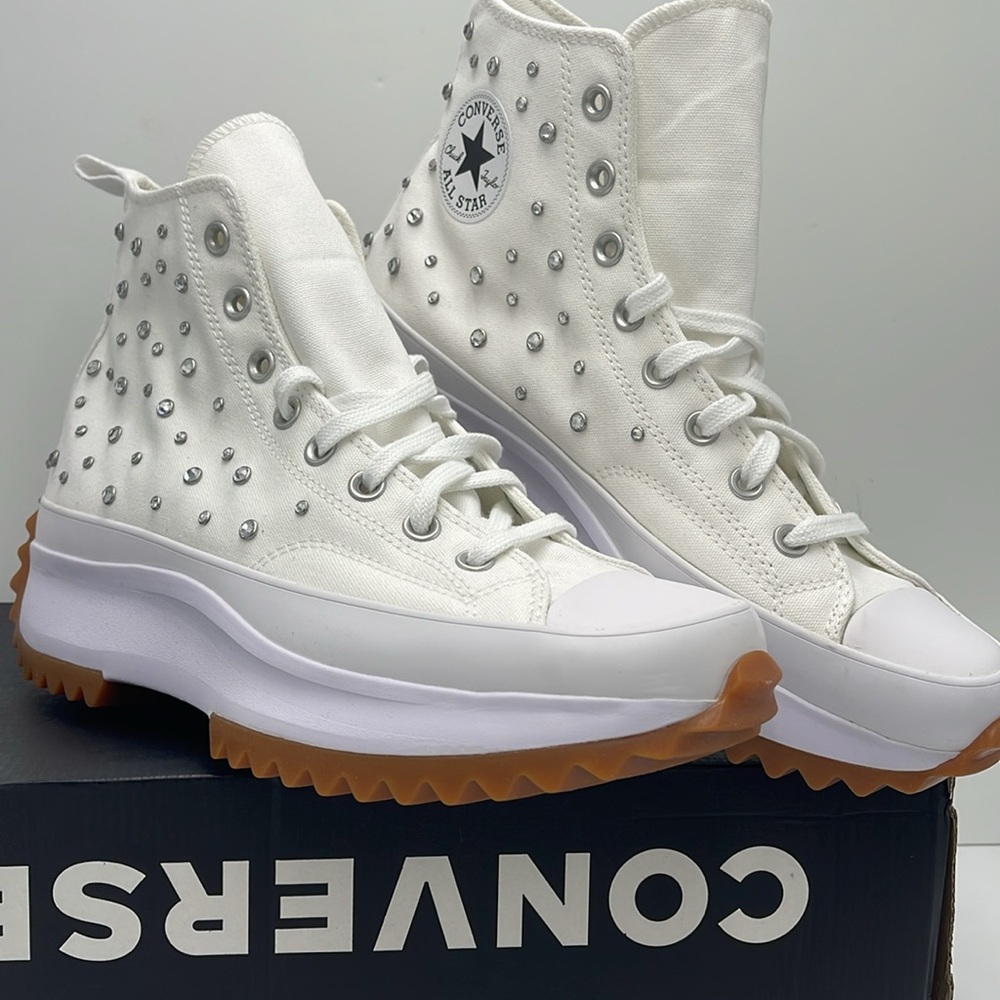 Converse Men’s High-Top Platform Sneakers A10289C RUN STAR HIKE HI WHITE/BLACK - Picture 4 of 16